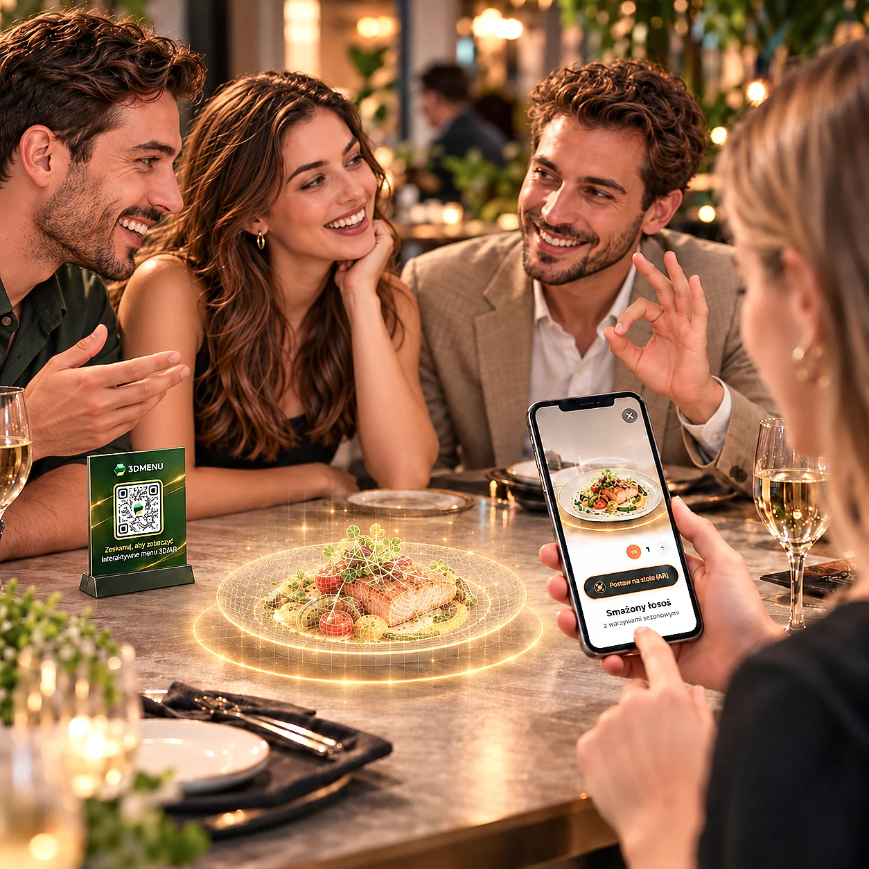 A guest viewing a dish in AR on a restaurant table